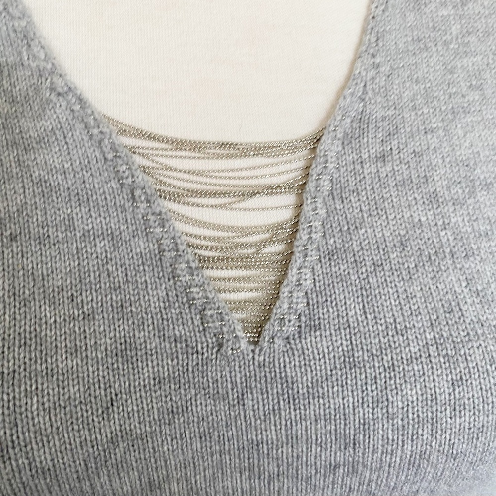 Peserico Gray (Grey) Cashmere Wool Silk Sweater Dress Tie Waist Size 48 IT - Picture 12 of 15
